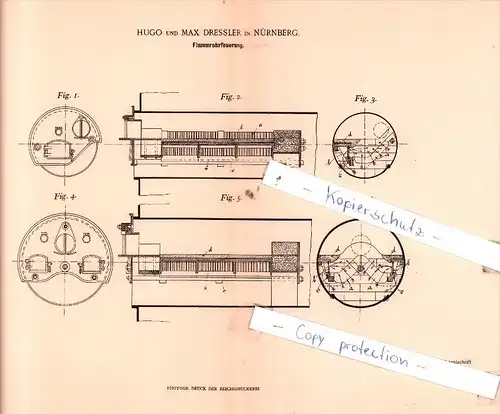 Original Patent  - Hugo und Max Dressler in Nürnberg , 1898 , Flammrohrfeuerung !!!