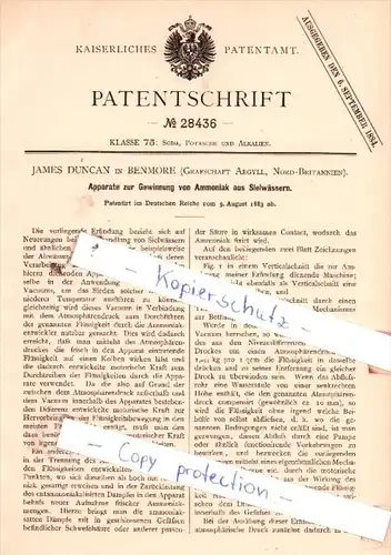 Original Patent  - James Duncan in Benmore , Grafschaft Argyll, Nord-Britannien , 1883 , !!!