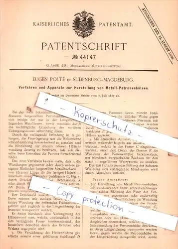 Original Patent  - Eugen Polte in Sudenburg-Magdeburg , 1887 , Mechanische Metallbearbeitung !!!