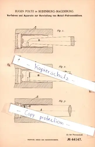 Original Patent  - Eugen Polte in Sudenburg-Magdeburg , 1887 , Mechanische Metallbearbeitung !!!