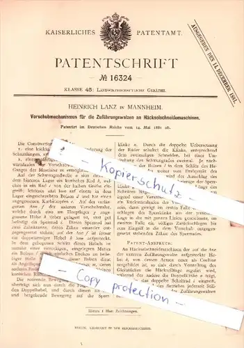 Original Patent  - Heinrich Lanz in Mannheim , 1881 , Landwirthschaftliche Geräthe !!!