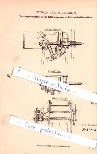 Original Patent  - Heinrich Lanz in Mannheim , 1881 , Landwirthschaftliche Geräthe !!!