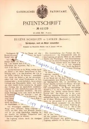 Original Patent  - Eugène Schergen in Laeken , Brüssel , 1886 , Pumpen !!!