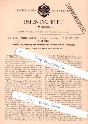 Original Patent  - Offene Handelsgesellschaft in Firma H. & W. Pataky in Berlin , 1894 , !!!