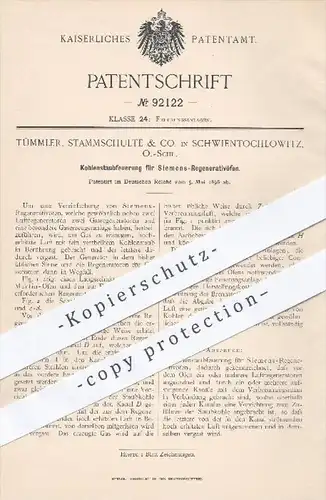 original Patent - Tümmler , Stammschulte & Co. , Schwientochlowitz  1896 , Kohlenstaubfeuerung für Siemens - Öfen , Ofen