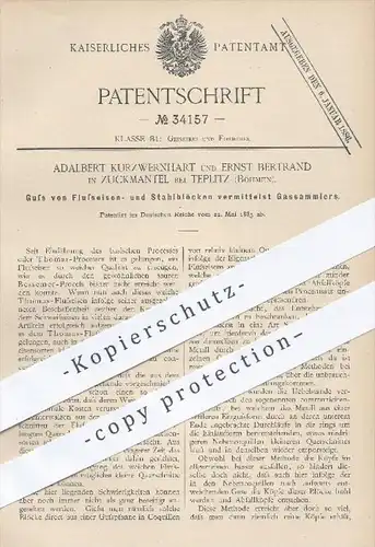 original Patent - A. Kurzwernhart , E. Bertrand / Zuckmantel / Teplitz , Böhmen , 1885 , Guss von Eisen u. Stahl !!!