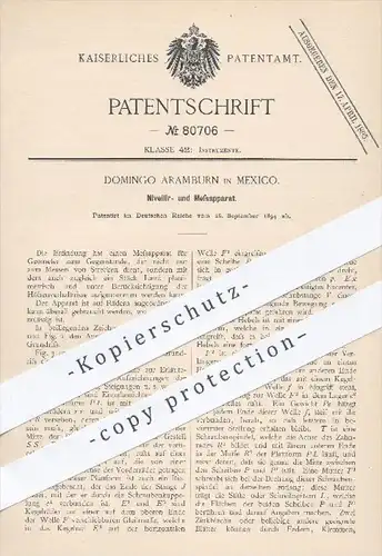 original Patent - Domingo Aramburn , Mexico , Mexiko 1894 , Nivellierapparat u. Messapparat , Nivellieren , Nivellierung