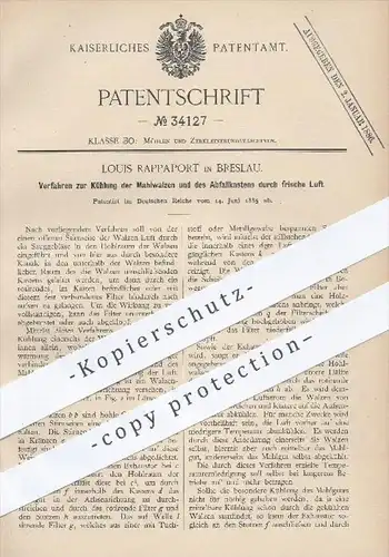 original Patent - Louis Rappaport in Breslau , 1885 , Kühlung der Mahlwalzen , Walzen , Mühle , Mühlen , Mehl , Müllerei