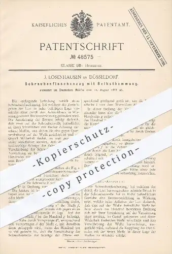 original Patent - J. Losenhausen , Düsseldorf , 1888 , Schrauben - Flaschenzug mit Selbsthemmung , Hebezeuge , Winden !!