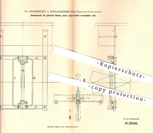 original Patent - Th. Grosswendt , Schwarzenbek , Herzogtum Lauenburg , 1885 , Zwischenrolle für gekreuzte Riemen !!!