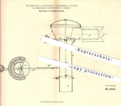 original Patent - Wladislaus von Gutowski , Smuszewo / Wapno u. F. Westendorf , Berlin , 1881 , Funkenfänger , Eisenbahn