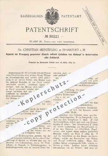 original Patent - Dr. Ch. Heinzerling , Frankfurt / Main , 1884 , Erzeugung gespannter Dämpfe , Dampfkessel , Kessel