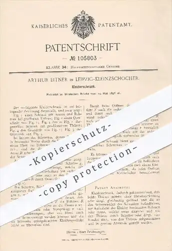 original Patent - A. Eitner , Leipzig Kleinzschocher , 1898 , Kleiderschrank , Schrank , Schränke , Möbel , Möbelbauer !