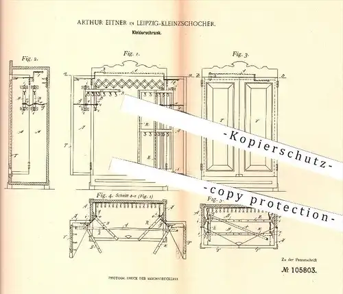 original Patent - A. Eitner , Leipzig Kleinzschocher , 1898 , Kleiderschrank , Schrank , Schränke , Möbel , Möbelbauer !