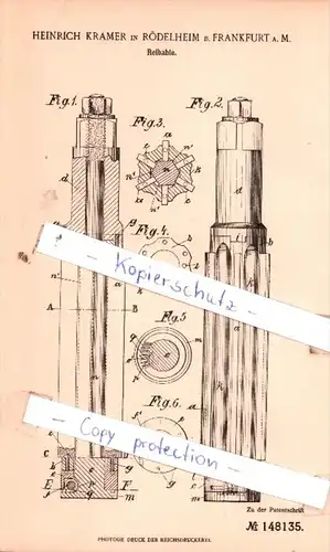 Original Patent  - Heinrich Kramer in Rödelheim b. Frankfurt a. M. , 1902 , Reibahle !!!