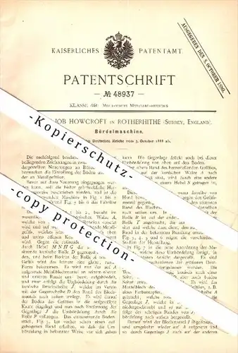Original Patent - William Job Howcroft in Rotherhithe / London , 1888 , crimper , Metal !!!