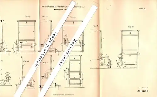 Original Patent - John Poyser in Wirksworth b. Derby , 1896 , Regulator for looms , weaving !!!