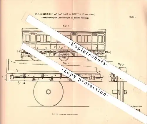Original Patentschrift - J. Annadale in Polton , Scotland , 1897 , Suspension for Railway , train , Lasswade !!!