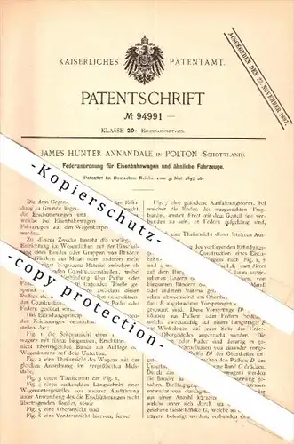 Original Patentschrift - J. Annadale in Polton , Scotland , 1897 , Suspension for Railway , train , Lasswade !!!