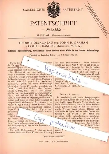 Original Patent  - George Delagneau und John H. Graham in Coth of Hastings , 1885 , !!!