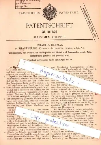 Original Patent  - Charles Herman in Sharpsburg , Grafsch. Allegheny, Penns. , 1904 , !!!