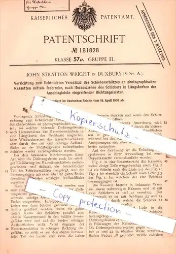 Original Patent  - John Stratton Wright in Duxbury , V. St. A. , 1905 , Kassetten !!!