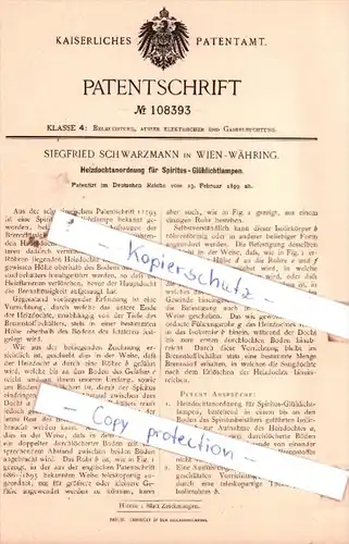 Original Patent  - Siegfried Schwarzmann in Wien-Währing , 1899 , Heizdochtanordnung !!!