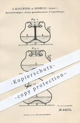 original Patent - A. Kohlmeyer in Bernburg , 1888 , Ballonförmiger , unten geschlossener Fliegenfänger , Insekten !!!