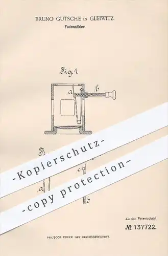 original Patent - Bruno Gutsche in Gleiwitz , 1902 , Fadenzähler für Gewebe , Stoffe / Faden , Fäden , Zählwerk !!!