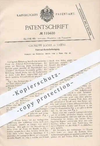 original Patent - Giuseppe Egger in Triest , 1899 , Fahrrad - Kurbelbefestigung , Kurbel , Fahrräder , Rad , Räder !!!