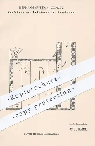 original Patent - Hermann Spitta , Görlitz , 1899 , Entsäuern der Rauchgase , Gase , Rauch , Schwefelsäure , Schornstein