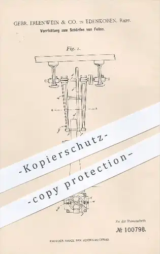 original Patent - Gebr. Erlenwein & Co. , Edenkoben , 1897 , Schärfen & Polieren von Feilen , Feile , Werkzeug , Metall