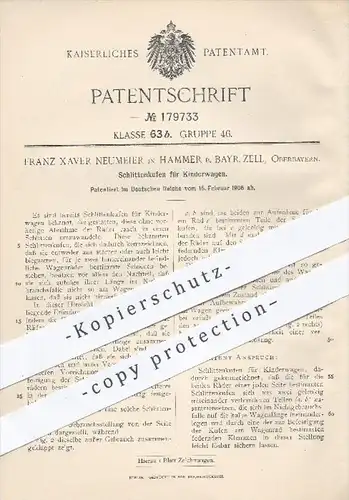 original Patent - F. Xaver Neumeier , Hammer / Bayrisch Zell , 1906 , Schlittenkufen für Kinderwagen , Schlitten , Kufen