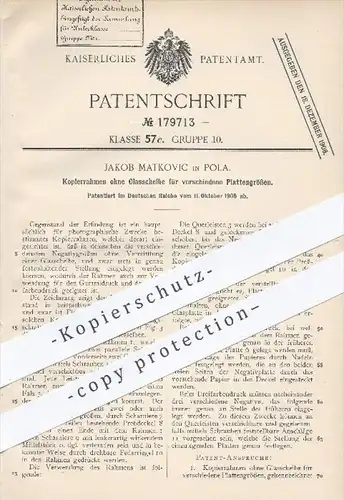 original Patent - Jakob Matkovic in Pola , 1905 , Kopierrahmen ohne Glasscheibe , Kopieren , Fotografie , Fotograf !!!