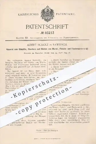 original Patent - A. Scholz , Rawitsch , 1895 , Dämpfen , Räuchern , Rösten von Wurst , Fleisch , Fisch / Räucherei !!!