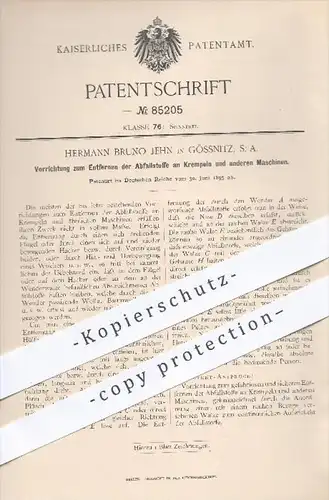 original Patent - H. B. Jehn , Gössnitz , 1895 , Entfernen der Abfallstoffe an Krempeln , Krempel , Spinnen , Spinnrad