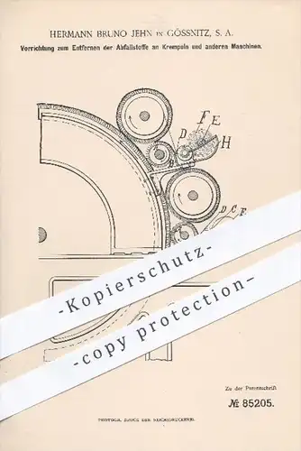 original Patent - H. B. Jehn , Gössnitz , 1895 , Entfernen der Abfallstoffe an Krempeln , Krempel , Spinnen , Spinnrad