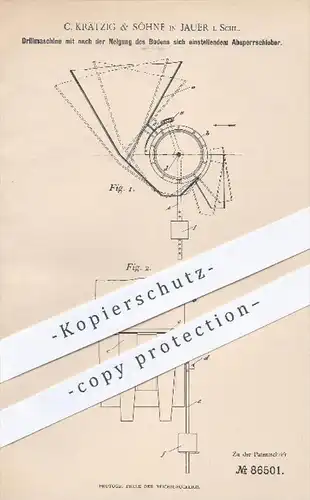 original Patent - C. Krätzig & Söhne , Jauer , 1895 , Drillmaschine mit Absperrschieber , Drillen , Landwirtschaft !!!