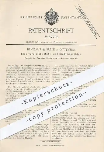 original Patent - Huckauf & Bülle , Ottensen  1890 , Mahl- u. Sichtemaschine , Mühle , Mühlen , Mehl , Müller , Müllerei