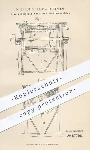 original Patent - Huckauf & Bülle , Ottensen  1890 , Mahl- u. Sichtemaschine , Mühle , Mühlen , Mehl , Müller , Müllerei