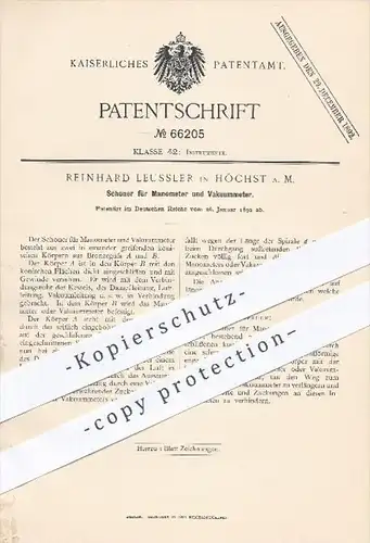 original Patent - R. Leussler , Höchst / Main , 1892 , Schoner für Manometer u. Vakuummeter , Vakuum , Bronze , Kessel !