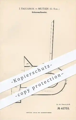 original Patent - J. Nastainzik , Beuthen , O.-Schl. , 1888 , Schlammaufbereiter , Schlamm , Erz , Erze , Wasser !