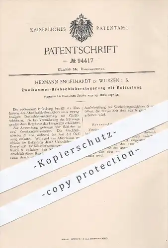 original Patent - H. Engelhardt , Wurzen , 1897 , Zweikammer - Drehschiebersteuerung mit Entlastung , Dampfmaschinen !!!