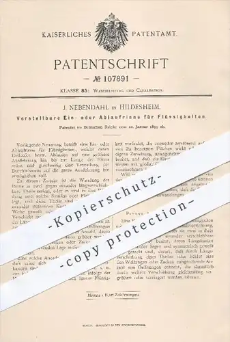 original Patent - J. Nebendahl in Hildesheim , 1899 , Verstellbare Ein- o. Ablaufrinne für Flüssigkeiten , Kanalisation