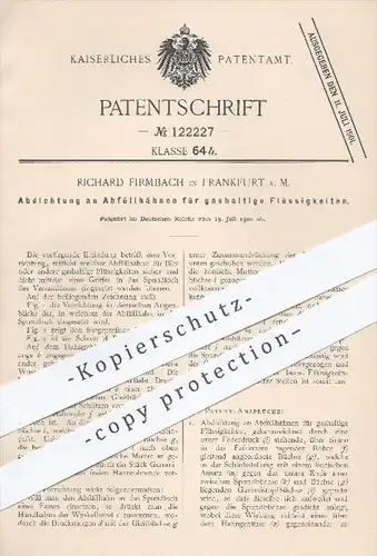 original Patent - R. Firmbach , Frankfurt / Main , 1900 , Dichtung am Abfüllhahn für gashaltige Flüssigkeiten , Bier !!!