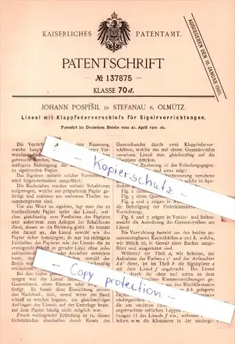 Original Patent  - Johann Pospìsil in Stefanau b. Olmütz , 1901 , Lineal mit Klappfederschluß !!!
