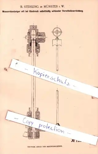 Original Patent  - B. Stehling in Münster i. W. , 1901 , Wasserstandzeiger !!!