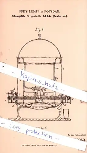 Original Patent  - Fritz Rumpf in Potsdam , 1901 , Schankgefäß für gemischte Getränke !!!