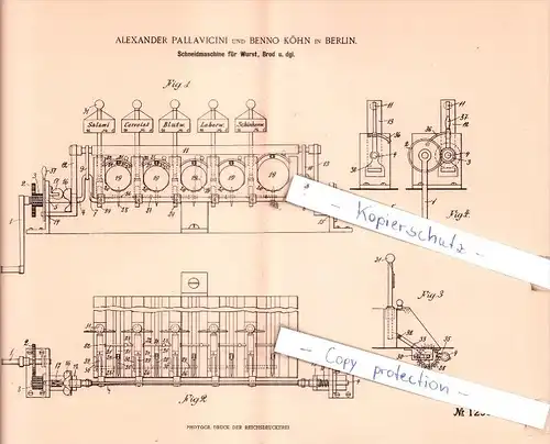 Original Patent  - A. Pallavicini und B. Köhn in Berlin , 1900 ,  Schneidemaschine für Wurst !!!