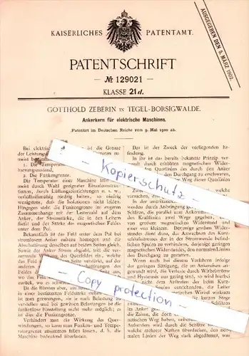 Original Patent  - G. Zeberin in Tegel-Borsigwalde , 1900 , Ankerkern für elektrische Maschinen !!!